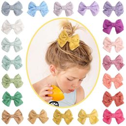 3.9" Girls Cotton Hair Bow Hair Clips Baby Lace Embroidery Sailor Bow Barrettes Kids Hairgrips Hair Bows Accessories
