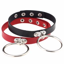 Women Men Jewelry Trendy Punk Rock Sexy Harajuku Big Metal Round Pendant Leather Collar Choker Necklace Statement Collares