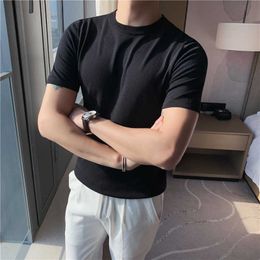 High Quality Knitting T Shirt Men Solid O-neck Tops Tees Summer O-neck Tops Tees Business Casual Bottoming Men Clothes 210527