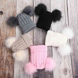 Arrival Winter Baby Toddler Solid Pompon Kintted Hat Accessories Three Colours 210528