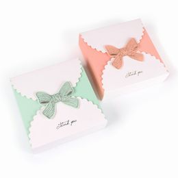 14X14X4cm Pink Green Cardboard Candy Gift Box with Bow Candy Gift Accessories Folding Carton Wholesale