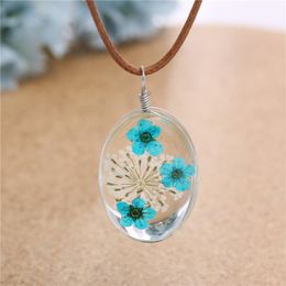 Natural Dried Flowers Necklaces & Pendants For Women Rope Chain Vintage Water Drop Glass Choker Jewellery Pendant