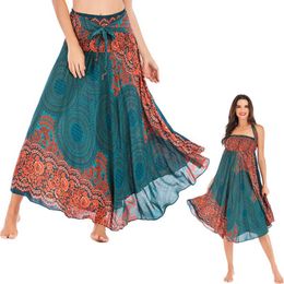 Юбки женский принт цветочный длинная хиппи -богемная юбка для повязки цыган бохо женский шнурок