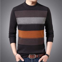 Men's Casual Sweater, Crew-Neck Striped Tight Knit Garment, Sweatshirt, M-3XL Men 2020 Y0907
