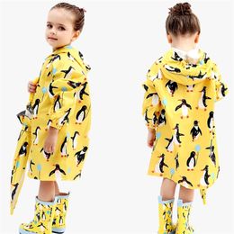 New Cute Small Waterproof Nylon Rain Coat Penguin pattern Boy Children Girls Windproof Poncho Kindergarten Student Baby Raincoat 210320