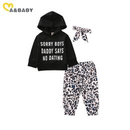 3-18M Infant born Baby Girls Clothes Set Autumn Letter Sweatshirts Tops Leopard Pants Outfits Costumes 210515