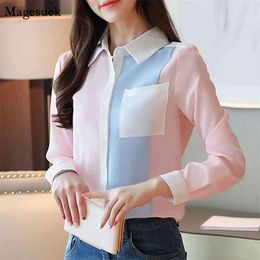 Autumn Plus Size Blouse Women Slim Long Sleeve Shirt Panelled Casual Chiffon Tops and Blouses Blusas Mujer 6196 210512