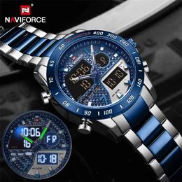 NAVIFORCE Luxury Brand Men's Wrist Watch Military Digital Sport Watches For Man Steel Strap Quartz Clock Male Relogio Masculino 210804