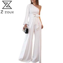 Women Sets Fashion Pants One Shoulder Flare Sleeve Crop Top With Long Two Piece And Spring 210513