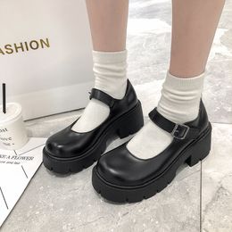 Women Leather Harakuju Lolita Student Sweet Japanese High Heels Round Toe Platform Shoes Pumps