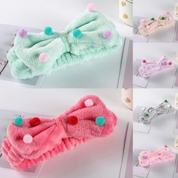 Wash Face Women Hairbands Soft warm Coral Fleece Bow Headbands Cute pompom Elastic Hair bands Turban Hair Accessories