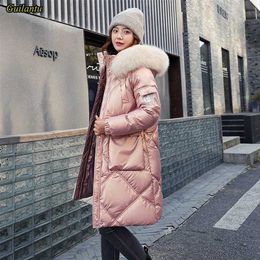 Winter Puffer Jacket Women Coat Thick Down Cotton Padded Long Parkas Mujer Fashion Fur Collar Hooded Parka Overcoat Female 211008