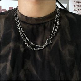 Tide brand retro distressed antique silver word buckle clavicle necklace double-layer design simple fashion jewelry