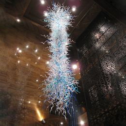 Large Luxury Lamp Chandelier Artistic Handmade Blown Glass Chandeliers Lighting Clear Aqua Blue Color LED 100 by 300 CM Long Hanging Chain Pendant