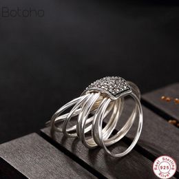 Cluster Rings Handmade 100% S925 Sterling Silver Mosaic Stone 9 Circle Index Finger Women Natural Lady Fine Jewelry Men Ring Gift