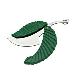 Multifunction Stainless Steel Green Fold Leaf Shape Pocket Knife Fruit Camping Outdoor Kitchen Tools Survival Knives Keychain