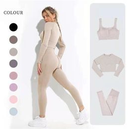 Seamless Yoga Set Workout Clothes For Women Sports Tracksuit Gym Fitness Clothing Long Sleeve Suit Outfit Sportswear 210802