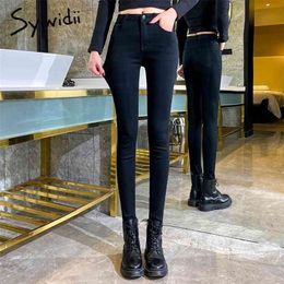 Stretch High Waist Jeans Plus Size Womens Skinny Woman Black Blue Grey Washed Pencil Pants Elastic Denim 210809