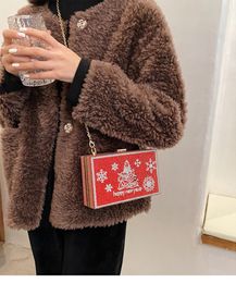 Cartoon Christmas Tree Pattern Clutch Bag Women Acrylic Hard Box Evening Bag Diamond Party Purse Luxury Bag Letter Bolsa