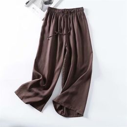 Summer Korea Fashion Women Elastic Waist Cupro Wide Leg Pants all-matched Casual Loose Ankle-length High Quality S948 210512