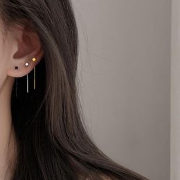 Kpop Dangle Earring Geometric Black Long Tassel Bar Drop Earrings For Women Minimalism Golden Silver Colour Ear Line Jewellery Gift