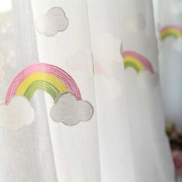 Embroidered White Cloud and Rainbow Tulle Window Curtains for Living Room Bedroom Cotton Sheer Voile Curtain for Kitchen Blind 210712