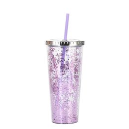 glitter water cup large capacity 24oz plastic fashion tumbler with straw summer party adult cups GGA4408