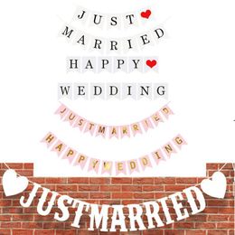 new Just Married Happy Birthday Bunting Banner Letter Hanging Garlands Pastel String Flags Baby Shower Party Wedding Decor EWF7009