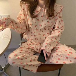 Soft Princess Printed Girls Sleepwear Cute All Match Homewear Cotton Florals Women Loose Sweet Pyjamas Sets 210525