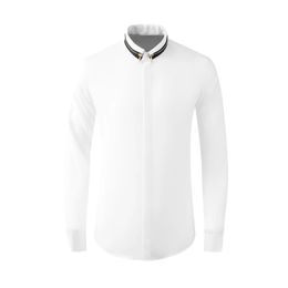 Brand Black White Male Shirts Luxury Long Sleeve Zipper Collar Casual Mens Dress Shirts Fashion Slim Fit Party Man Shirts 4XL