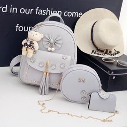 Outdoor Bags 2021 Autumn Fashion Tassels PU Backpack Different Size Three-piece Set Trend Women's Purse