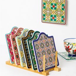 Moroccan Style Pot Mat Ceramic Coasters with Cork Base Absorbent Non-Skid Heat Insulation Pad Ideal Housewarming Gift & Home Decor