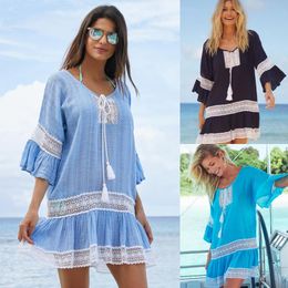 Sexy Women Long Sleeve Beach Dress Cover Up Beachwear Swimwear Wear Kaftan Ladies Summer Bathing Suit Coverup Sarongs