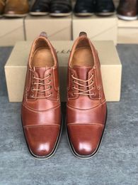 Men's Brand Cap Toe Oxford Dress Designer Shoes Genuine Leather Lace up Business Shoe Top Quality Party Wedding Trainers Big Size 009