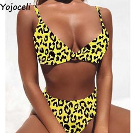 Yojoceli Sexy beach summer swimming suit for women Elegant 2 pieces swimwear bikini leopard swimsuit girls 210609
