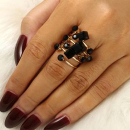 vintage cluster ring UK - Cluster Rings 1Pc Vintage Antique Gold Black Rhinestone Opening Knuckle Finger Midi For Women Punk Statement Luxury Jewelry