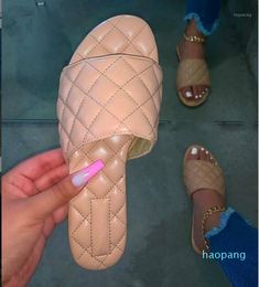 Women Summer Leather Weaving Beach Slippers Open Toe Flat Heel Sandals Elegant Sexy Outdoor Slides Shoes