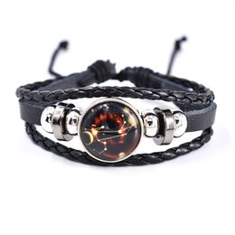 Luminous 12 Constellation Bracelet Mens Bracelets Fashion Leather Bangles Couple Jewelry for Woman Man Gifts