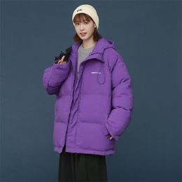 Women Down Feather Jackets Coat Winter Fashion Thick Warm Bubble Plus Size Oversized Puffer Cotton Padded Purple Outwear 211013