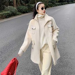 Winter Women's Imitation Mink Fur Coat Stylish Mid-Length Loose Outwear Drawstring Waist Large Size Thick Warm Jacket C-174 211007