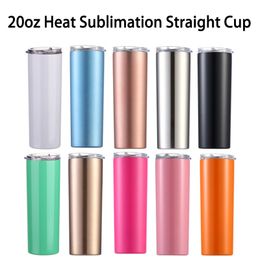 20oz Skinny Tumbler Stainless Steel Insulated Coffee Mugs Vacuum Beer Cup Double Wall Wine Tumblers With Lid Coloured Straws WQ01-WLL