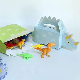 Dinosaur Party Favor Treat Boxes Candy Gift Wrap Kids Girl Boy Birthday DinoTable Decorations Blue Green