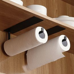 Kitchen Self-adhesive Accessories Under Cabinet Paper Roll Rack Towel Holder Tissue Hanger Storage Rack For Bathroom Toilet 210320