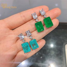 Wong Rain Vintage 100% 925 Sterling Silver Paraiba Tourmaline Emerald Gemstone Drop Dangle Earrings Gifts Fine Jewellery Wholesale 210317