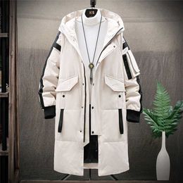 Warm Thick Men White Duck Down Jacket Hooded Puffer Jackets Coat Winter Male Casual Long Parka Overcoat Outdoor Multi-pocket 211129
