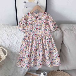 Floral Dress For Girls Sweet Round Neck Printed Princess Fashion Summer 2-6 Years Old 210515