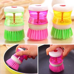 Cleaning Brushes Creative Kitchen Helper Hydraulic Pot Brush Automatic Liquid Fill Pot Clean Can Add Detergent Easy Use
