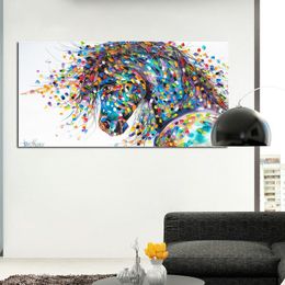 Graffiti Art Blue Horse Canvas Painting Wall Art Pictures For Living Room Modular Animal Print Decoration Painting