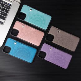 Shockproof Phone Cases for iPhone 13 12 11 Pro Max X XS XR 7 8 Plus Mandala Embossing PU Leather Protective Cover Case with Card Holder