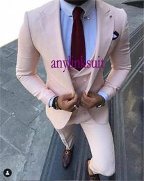 Fashion One Button Pink/Ivory Groom Tuxedos Peak Lapel Wedding/Prom/Dinner Groomsmen Men Suits Blazer (Jacket+Pants+Vest+Tie) W1412